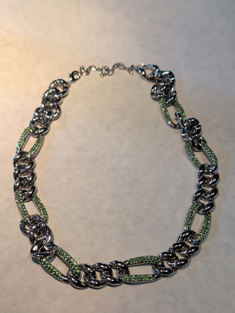 Chain Necklace w/Lime Green Crystal Links